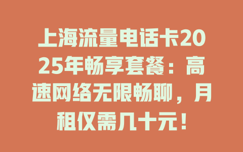 上海流量电话卡2025年畅享套餐：高速网络无限畅聊，月租仅需几十元！