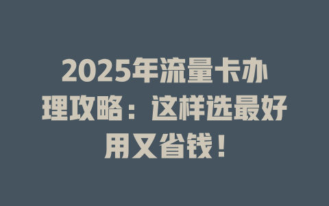 2025年流量卡办理攻略：这样选最好用又省钱！