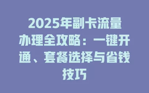 2025年副卡流量办理全攻略：一键开通、套餐选择与省钱技巧