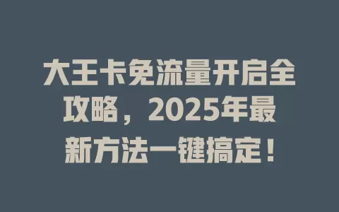 大王卡免流量开启全攻略，2025年最新方法一键搞定！