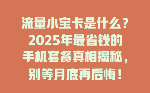 流量小宝卡是什么？2025年最省钱的手机套餐真相揭秘，别等月底再后悔！