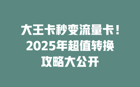 大王卡秒变流量卡！2025年超值转换攻略大公开