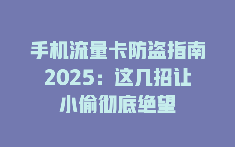 手机流量卡防盗指南2025：这几招让小偷彻底绝望