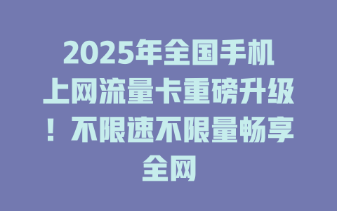 2025年全国手机上网流量卡重磅升级！不限速不限量畅享全网