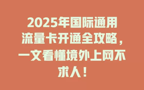 2025年国际通用流量卡开通全攻略，一文看懂境外上网不求人！