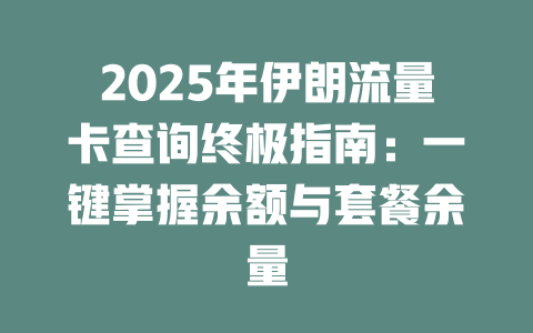 2025年伊朗流量卡查询终极指南：一键掌握余额与套餐余量