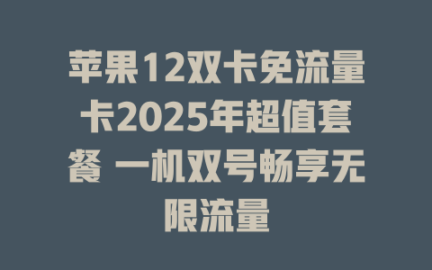 苹果12双卡免流量卡2025年超值套餐 一机双号畅享无限流量