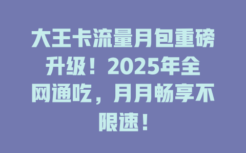 大王卡流量月包重磅升级！2025年全网通吃，月月畅享不限速！
