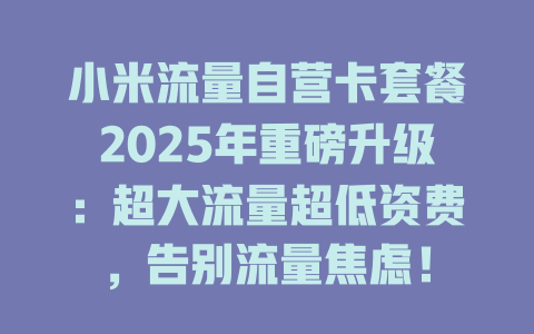 小米流量自营卡套餐2025年重磅升级：超大流量超低资费，告别流量焦虑！