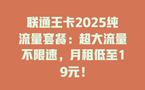 联通王卡2025纯流量套餐：超大流量不限速，月租低至19元！
