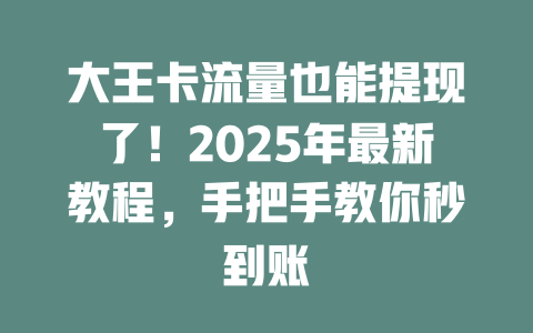 大王卡流量也能提现了！2025年最新教程，手把手教你秒到账