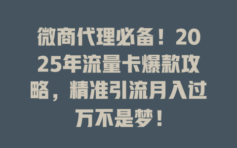 微商代理必备！2025年流量卡爆款攻略，精准引流月入过万不是梦！