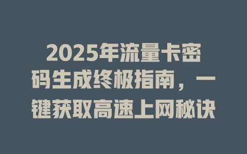 2025年流量卡密码生成终极指南，一键获取高速上网秘诀