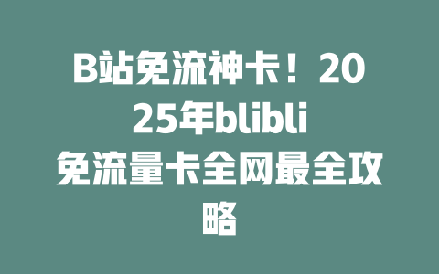 B站免流神卡！2025年blibli免流量卡全网最全攻略