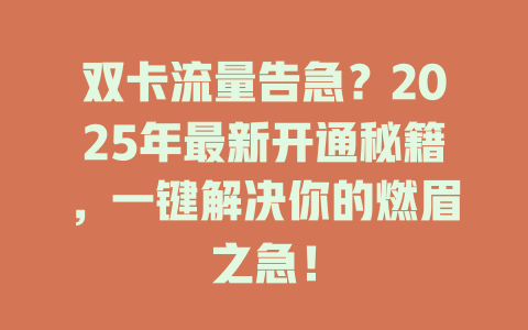 双卡流量告急？2025年最新开通秘籍，一键解决你的燃眉之急！