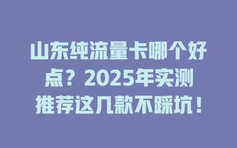 山东纯流量卡哪个好点？2025年实测推荐这几款不踩坑！