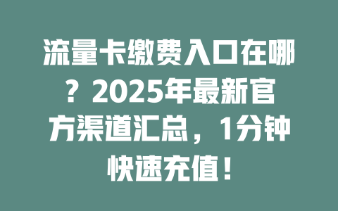 流量卡缴费入口在哪？2025年最新官方渠道汇总，1分钟快速充值！