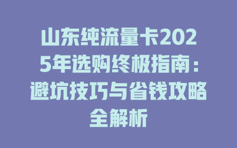山东纯流量卡2025年选购终极指南：避坑技巧与省钱攻略全解析