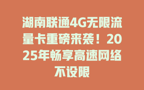 湖南联通4G无限流量卡重磅来袭！2025年畅享高速网络不设限