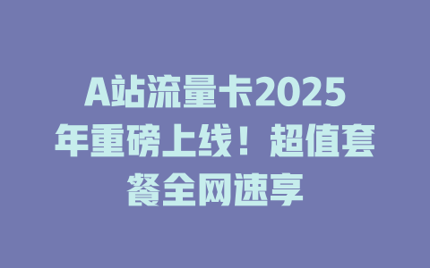 A站流量卡2025年重磅上线！超值套餐全网速享