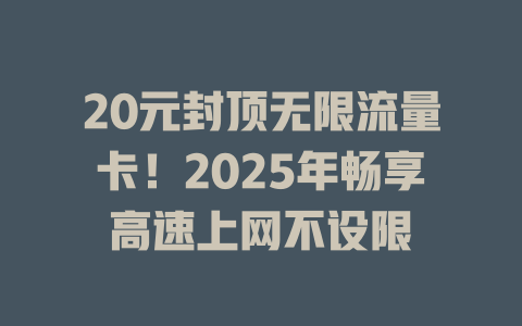 20元封顶无限流量卡！2025年畅享高速上网不设限