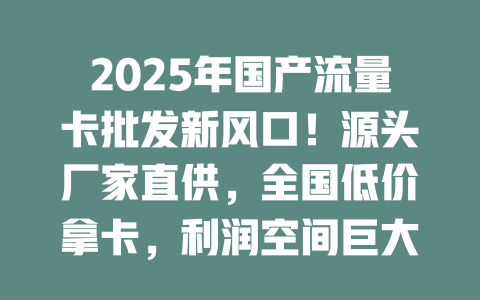 2025年国产流量卡批发新风口！源头厂家直供，全国低价拿卡，利润空间巨大！