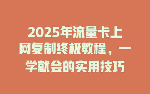 2025年流量卡上网复制终极教程，一学就会的实用技巧
