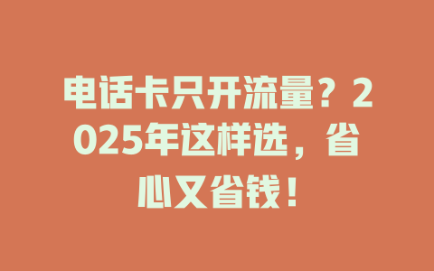 电话卡只开流量？2025年这样选，省心又省钱！