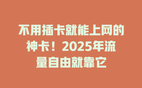 不用插卡就能上网的神卡！2025年流量自由就靠它