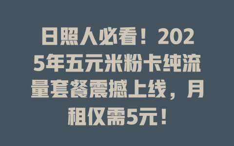 日照人必看！2025年五元米粉卡纯流量套餐震撼上线，月租仅需5元！