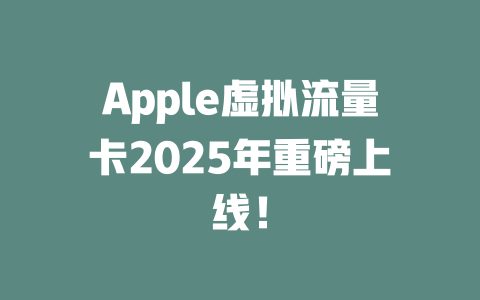 Apple虚拟流量卡2025年重磅上线！