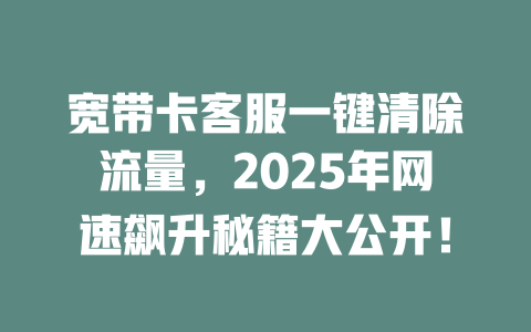 宽带卡客服一键清除流量，2025年网速飙升秘籍大公开！