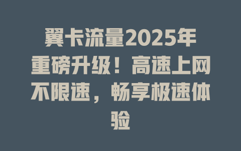 翼卡流量2025年重磅升级！高速上网不限速，畅享极速体验