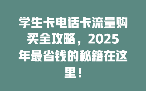 学生卡电话卡流量购买全攻略，2025年最省钱的秘籍在这里！