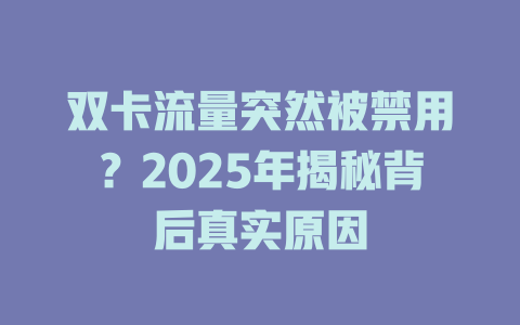 双卡流量突然被禁用？2025年揭秘背后真实原因