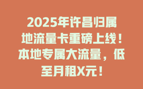 2025年许昌归属地流量卡重磅上线！本地专属大流量，低至月租X元！