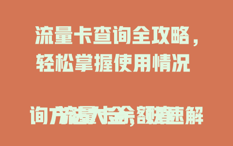 流量卡查询全攻略，轻松掌握使用情况  

流量卡余额查询方法大全，快速解决你的疑惑  

2025年最新流量卡查询技巧，一键搞定不费劲  

流量卡怎么查？
