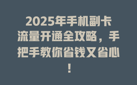 2025年手机副卡流量开通全攻略，手把手教你省钱又省心！
