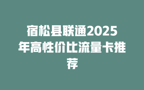 宿松县联通2025年高性价比流量卡推荐