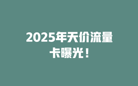 2025年天价流量卡曝光！