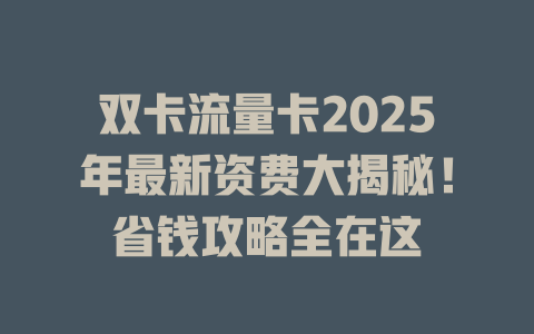 双卡流量卡2025年最新资费大揭秘！省钱攻略全在这