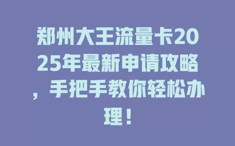 郑州大王流量卡2025年最新申请攻略，手把手教你轻松办理！