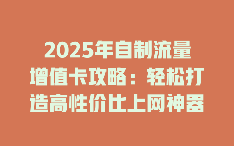 2025年自制流量增值卡攻略：轻松打造高性价比上网神器