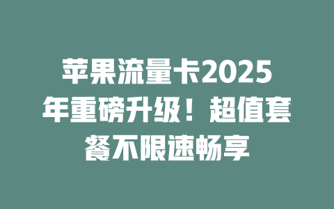 苹果流量卡2025年重磅升级！超值套餐不限速畅享