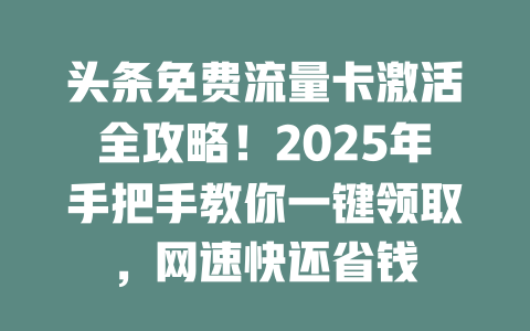 头条免费流量卡激活全攻略！2025年手把手教你一键领取，网速快还省钱