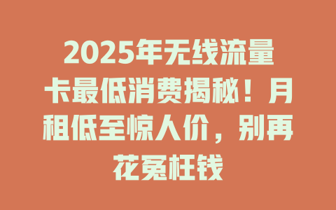2025年无线流量卡最低消费揭秘！月租低至惊人价，别再花冤枉钱