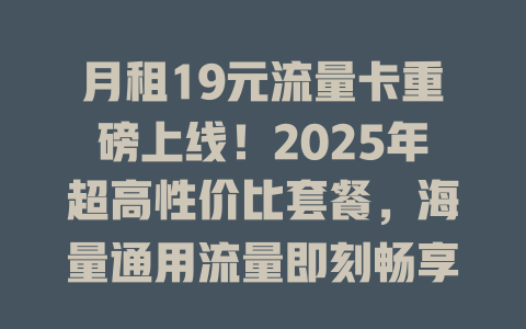 月租19元流量卡重磅上线！2025年超高性价比套餐，海量通用流量即刻畅享