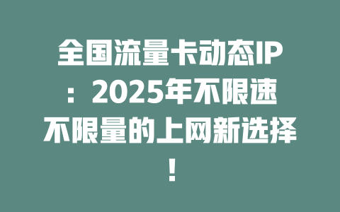 全国流量卡动态IP：2025年不限速不限量的上网新选择！