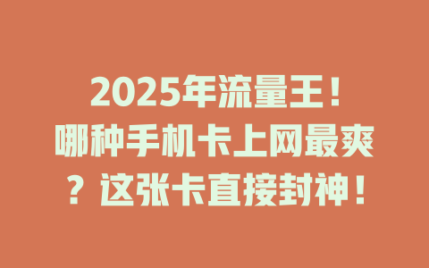 2025年流量王！哪种手机卡上网最爽？这张卡直接封神！