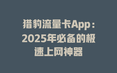 猎豹流量卡App：2025年必备的极速上网神器